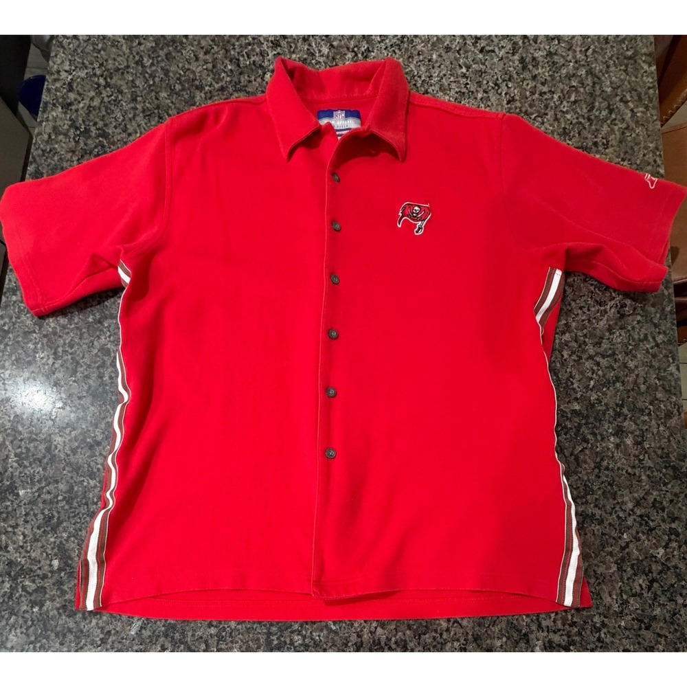NFL Reebok Tampa Bay‎ Buccaneers PlayDry Red Button Down Shirt Mens Large